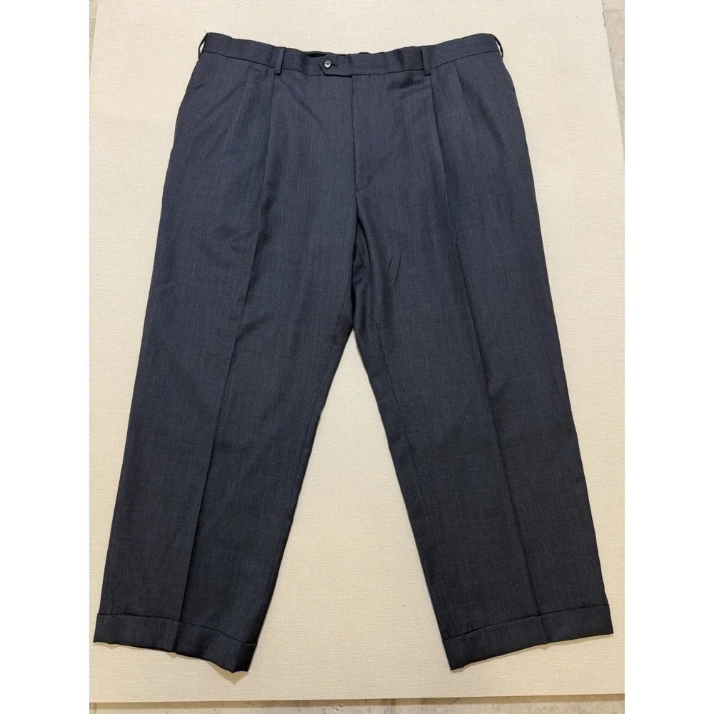 Jos A Bank 46R Navy Wool Silk Blend Cuffed Mens Dress Pants